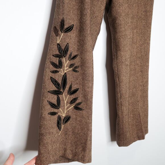 Crossing Pointe Womens Pants Size 18 Brown Wool Chevron Floral Straight Academia - Picture 8 of 12